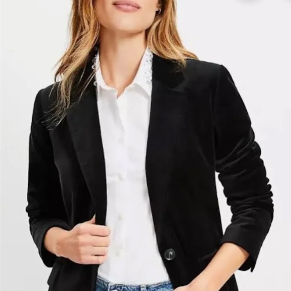 LOFT Black Velvet Relaxed Fit Women's Blazer - 16 Tall